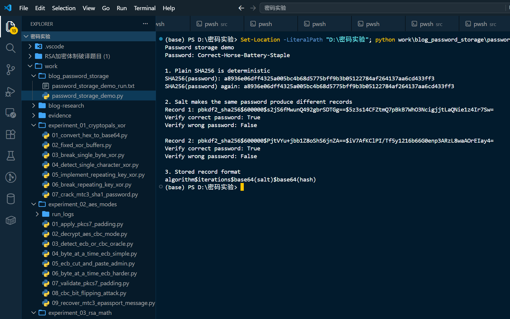 口令存储 VSCode 运行截图